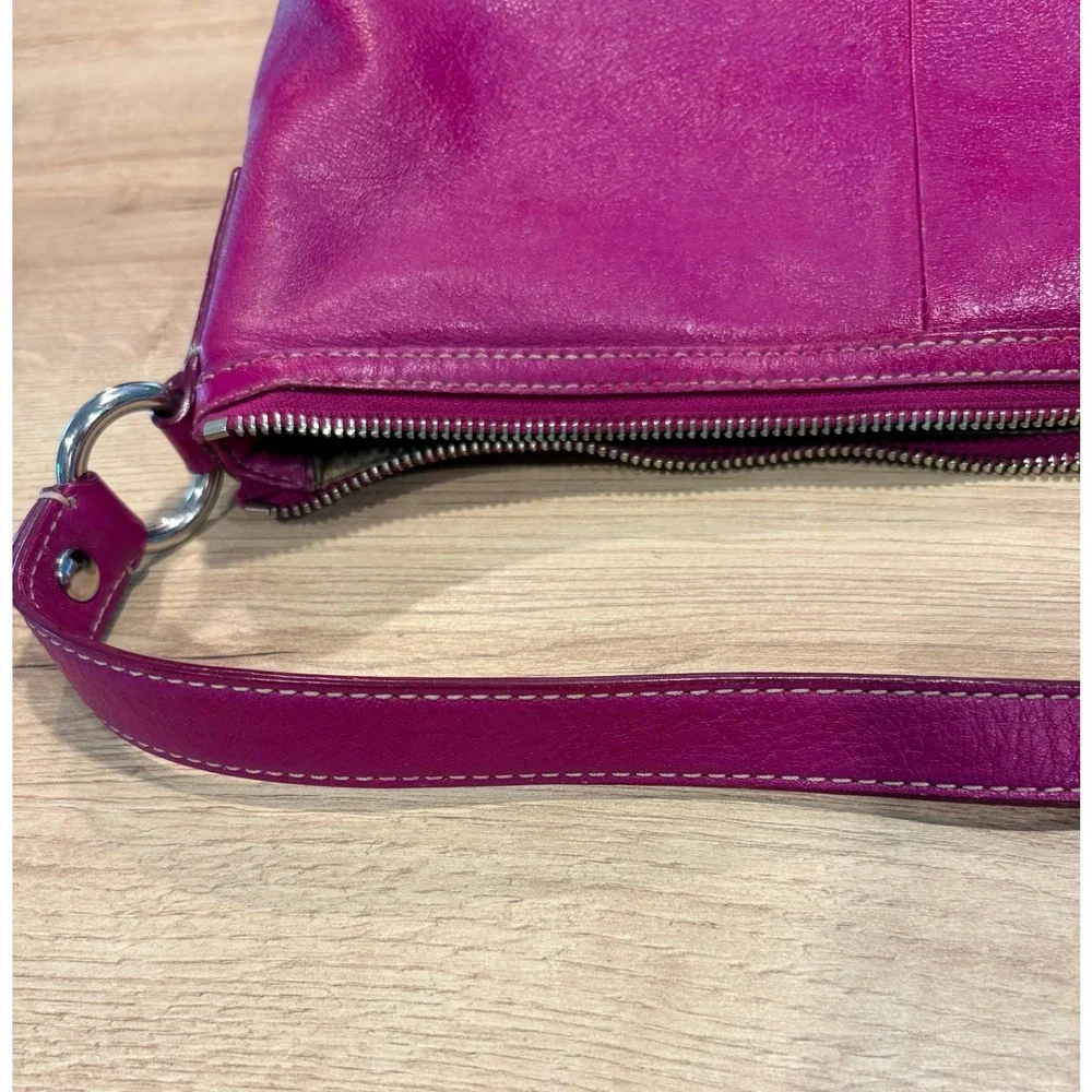 Coach Magenta Pink Leather Hobo Shoulder Bag Silver Hardware 27741